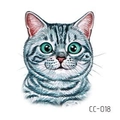 Cartoon grey tabby cat tattoo sticker with green eyes for kids, model CC-018 - Grey Striped American Shorthair (CC-018)