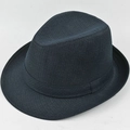 Chapeau trilby classique bleu foncé pour hommes avec texture tissée et ruban décoratif - 57cm / Bleu Marine (Style BVS)