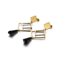 Eleganti orecchini geometrici lunghi con quadrati oro e argento e perline di cristallo nero - Oro e Argento