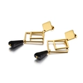 Titanium steel earrings featuring golden geometric frames and black crystal drop pendants - Gold
