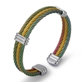 Three-layer braided wire stainless steel open bangle for men with polished silver clasp - Multicolor Woven