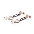 Pendientes largos con colgante de corazón y perla blanca en oro rosa y negro - Oro Rosa y Negro (KE88434-KFC)