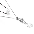 Silver stainless steel double layer necklace with heart love pendant and white pearl - Number 5 Style (KN90753-Z)