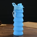 Collapsible blue silicone sports water bottle with metal carabiner on dark wood surface - 500ml / Blue (Flip Lid)