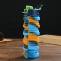 Collapsible silicone water bottle with blue and orange camouflage pattern for outdoor sports - 500ml / Camo Yellow (Flip Lid)
