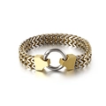 Men's two-tone fish scale braided bracelet with gold accents and silver ring clasp - Gold Silver V-Shape Arrow Pattern Style (KB126992-KFC)