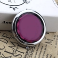 Portable round silver metal makeup mirror with a large faceted purple crystal lid - Crystal Purple