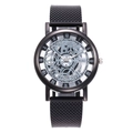 Modieus zwart skeleton horloge met Romeinse cijfers en stalen mesh band voor heren - Zwart