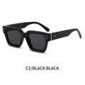 Fashionable thick square frame sunglasses in glossy black finish with dark gray lenses - Black Frame Black Grey Lens (C1)