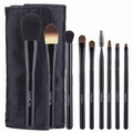 9pcs RANCAI makeup brush set with pony hair and black velvet storage pouch - Black with Logo
