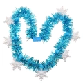 Blue heart-shaped tinsel necklace with white snowflakes and LED light for party - 7-LED Tinsel Snowflake Necklace