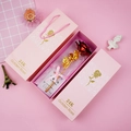 Detailed view of red and gold foil rose set with matching pink gift box and paper bag - Pink Box + Red Rose + Handbag