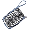 Detail of blue elastic hair clip with black metal teeth and white pearl accents - 20 Teeth / Blue