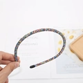 Rainbow rhinestone narrow headband featuring colorful crystals and black protective tips - Multi-color