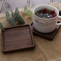 Set of two square dark walnut wood coasters with natural grain and protective grooves - Black Walnut Square Grooved 8.8cm