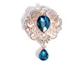Baroque style hollow brooch with teardrop dark blue crystals and rhinestone accents - Sky Blue