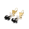 Orecchini barocchi geometrici dorati con perla, fiore nero e dettagli in zircone lucido - Nero Oro