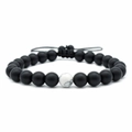Pulsera ajustable de cuentas de piedra negra mate de 8 mm y cuenta de mármol blanco - 6322a