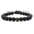 Pulsera ajustable de cuentas de piedra ojo de tigre y negro mate de 8mm para hombres - 6322c