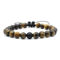 Pulsera ajustable de ojo de tigre de 8mm y cuentas negras mate para hombre con cordón - 6322d