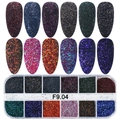 Détails d'un ensemble de paillettes pour nail art en 12 couleurs avec nuancier de capsules - Style Paillettes Mixtes Éclatantes (F9.04)