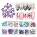 Detail view of 12-grid nail art shell flakes set with natural pearl luster effects - 12 Grids Abalone Shell Flakes Set (BY)