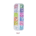 Detail view of 12-slot nail art box with assorted colorful glitter and sequins - 12 Grids Colorful Sequins & Glitter Box (XKP)