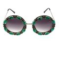 Lunettes de soleil rondes rétro avec cristaux verts et monture en métal doré pour femme - Strass verts/Monture dorée (Style 3)