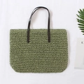 Sac cabas en paille tissée verte avec anses en cuir marron pour les sorties à la plage - Vert Militaire