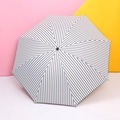Foldable sun umbrella with classic black and white stripes and UV protective coating - Black Stripe Flat Edge