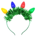 Christmas headband with festive green tinsel and four large colorful bulb ornaments - Green