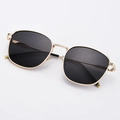 Chic square gold metal sunglasses with dark lenses and elegant ribbed temple details - Gold Frame Grey Lens