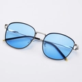 Retro square sunglasses with silver metal frame and transparent blue lenses for fashion wear - Silver Frame Blue Lens