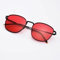 Stylish square metal sunglasses with black frame and vibrant red lenses for fashion - Black Frame Red Lens