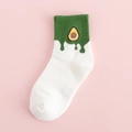 White cotton mid-tube socks with green drip design and avocado embroidery for women - One Size / Avocado