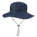 Dettaglio di un cappello da sole blu scuro con rete traspirante e cordoncino antivento - Taglia unica / Blu navy