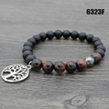 Bracciale di perle in lava nera e occhio di tigre con ciondolo albero della vita - Occhio Di Tigre Rosso (6323F)