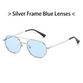 Retro pilot polarized sunglasses with silver metal frame and light blue lenses - Silver Frame Blue Lens