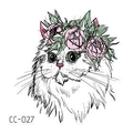 Cartoon cat with pink flower crown temporary tattoo sticker for kids style CC-027 - Cat With Flower Wreath Line Art (CC-027)