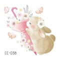 Cute bunny embracing a floral umbrella cartoon tattoo sticker for kids, model CC-038 - Rabbit With Umbrella (CC-038)