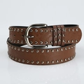 Brown punk style leather belt with double row silver metal rivets and buckle - Coffee