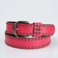 Rose red punk leather belt for women with decorative dark grey metal studs and D-ring buckle - Rose Red