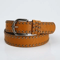 Punk stijl lichtgeel-bruine lederen riem met dubbele rij zilveren klinknagels en hoefijzergesp - Chocolade