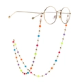 Fashionable gold round frame glasses with a multi-colored rainbow beaded eyewear chain - Colorful Beads Gold Chain