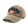 Casquette de baseball rétro en coton délavé kaki avec broderie du drapeau du Canada - Taille unique / Marron