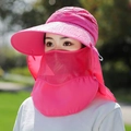 Cappello parasole rosso rosa da donna con protezione viso e collo rimovibile per esterni - Fiore di Rosa / Rosa Rosso