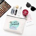 Beigefarbene Kosmetiktasche aus Baumwolle und Leinen mit It's Summer Aufdruck - Stil E (Beiger Druck)