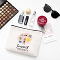 Trousse à maquillage en coton beige avec imprimé Summer Holiday et zip noir - Style D (Vacances d'Été)