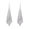 Fashion long silver metal sequin tassel earrings with geometric square mesh design - Silver