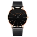 Reloj Geneva minimalista de negocios con caja de oro rosa y correa de malla negra - Caja Oro Rosa Esfera Negra Aguja Oro Rosa Correa Malla Negra